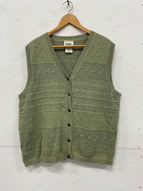 Northern Reflections Jackets & Blazers - Vintage Northern Reflections Floral Knit Button Down Sweater Vest, Size XL, Sage